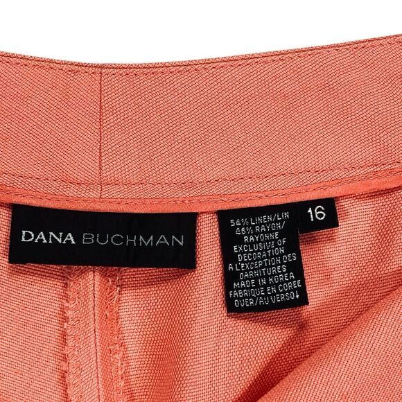 Dana Buchman Crop Pants Womens 16 Orange Linen Blend Lagen Look Classic Casual - Picture 14 of 14